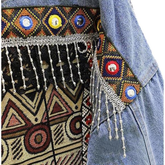 NWT Tribal Embroidered Boho Jean Jacket - Picture 4 of 6